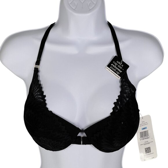 Rene Rofe NWT 36C Black Lace Extreme Push-Up Bra Gold Hardware Coquette Vampy - Picture 2 of 14